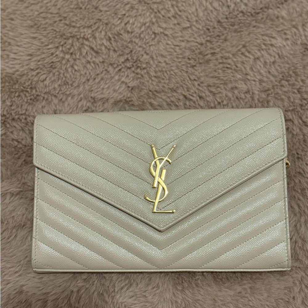 Yves Saint Laurent Cream Quilted Leather Clutch